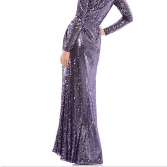 MAC DUGGAL 10824 SEQUINED HIGH NECK LONG SLEEVE DRAPED DARK AMETHYST GOWN sz 10 - Picture 7 of 7